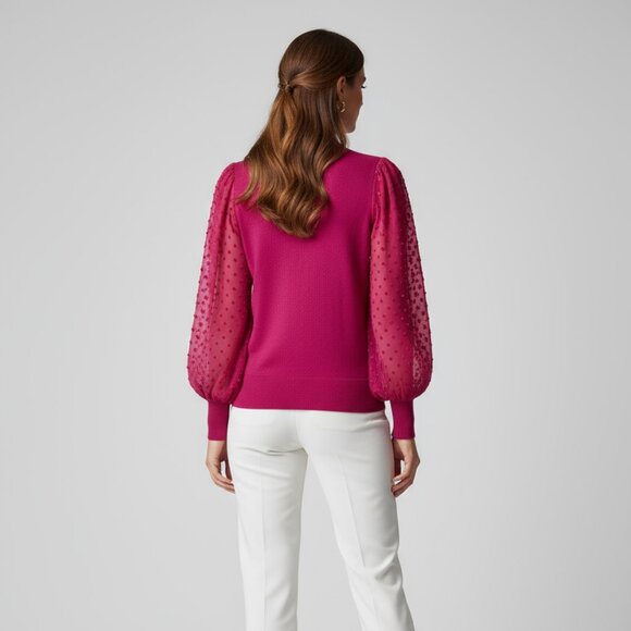 Cece Womens M Knit Sweater With Sheer Polka Dot Sleeves In Plumeria Pink - Picture 2 of 7